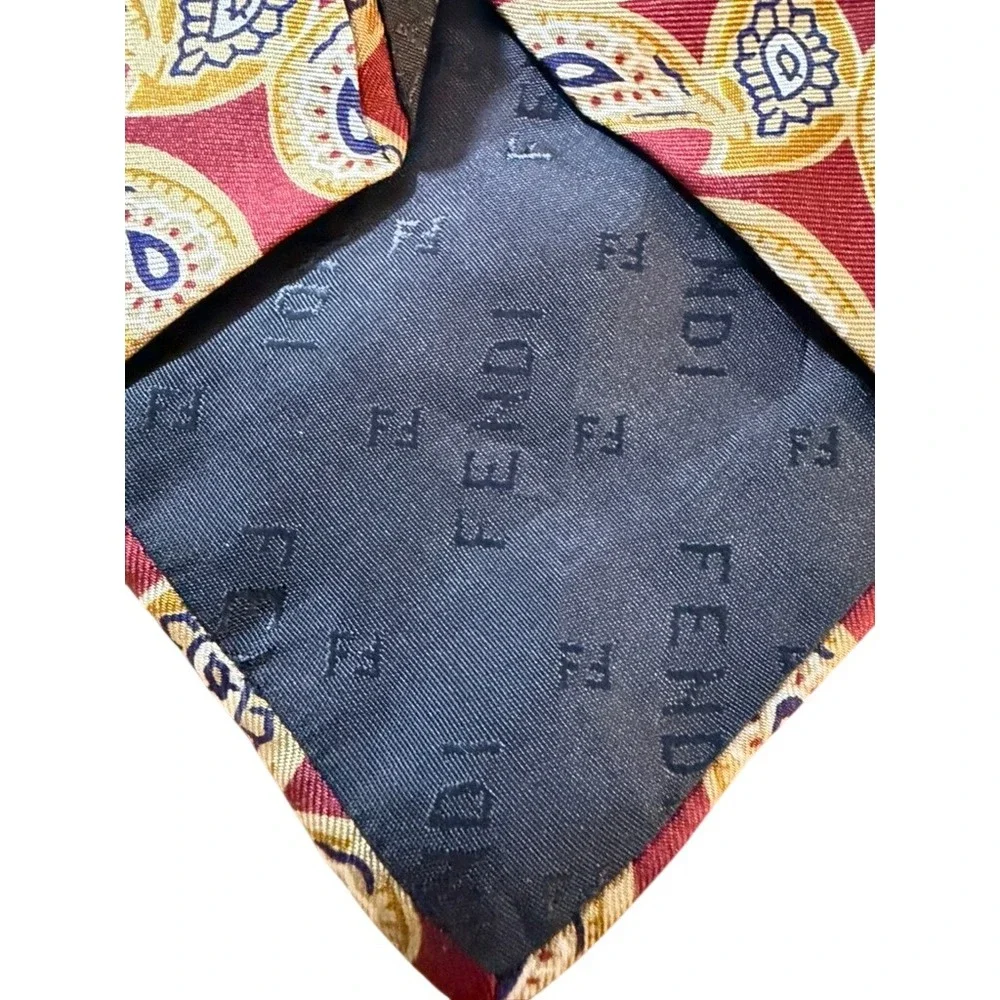 Fendi Cravatte Burgundy Paisley Silk Tie Made in Italy Classic Wide Necktie Work
